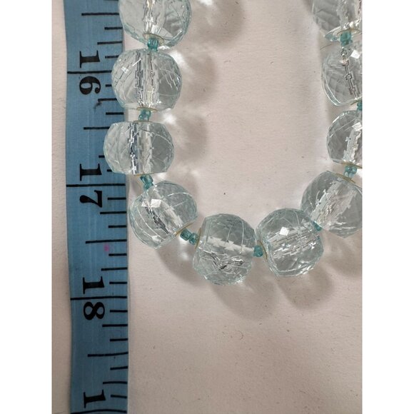 Vintage EsMor long single Strand Aqua Blue Faceted Glass Bead Necklace 18 Inches - Picture 5 of 16